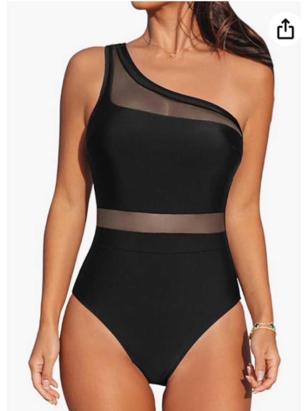 CUPSHE Large Black Women's One Piece Swimsuit One Shoulder Bathing Suit Mesh NWT